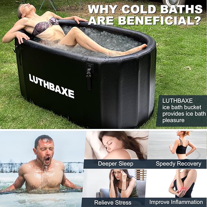 Cold Plunge | Upgraded 218 Gallon Inflatable Ice Freestanding Bathtub with 5 Layers Durable Design | Portable Cold Water Bath for Athletes' Recovery | Ice Bath for Outdoor and Camping | Black