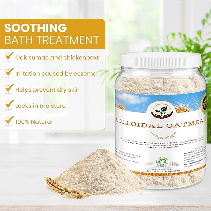Dirty Treasures Colloidal Oatmeal Bath | Eczema & Itchy Skin Relief | Baby-Safe, 100% Natural, Fragrance-Free | 2 lb (32oz)