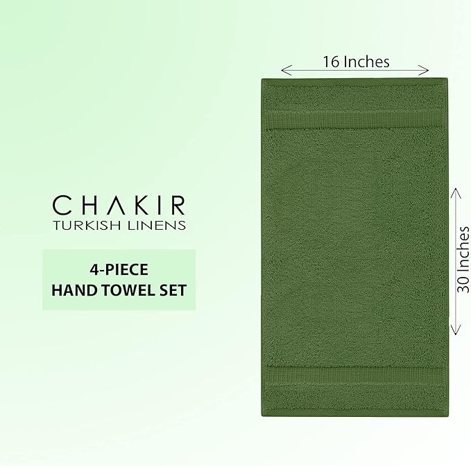 Chakir Turkish Linens 100% Cotton Premium Turkish Towels for Bathroom | 16'' x 30'' (4-Piece Hand Towel, Moss)