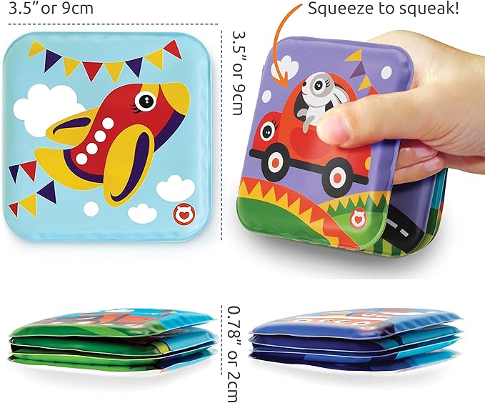 Floating Baby Bath Books - Transport Themed Bath Books for Babies, Infants - Waterproof, Mold-Free Bath Toys for Learning & Early Education