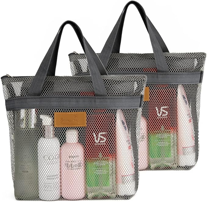 Mesh Shower Caddy Bag Portable Hanging Toiletry and Bath Organizer with Zipper for Travel, Gym, Camping, College Dorms, Beach