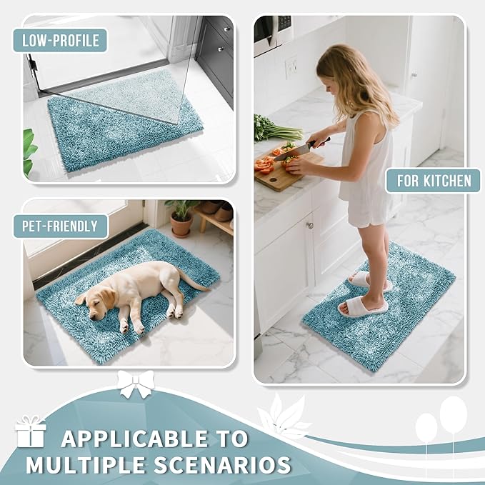 Yimobra Long Bathroom Rugs Runner 70x24 Inch, Extra Thick Soft Absorbent Chenille Bath Mat, Non Slip Machine Washable, Quick Dry Bath Rugs for Bathroom Floor, Tub and Shower, Greyish Blue