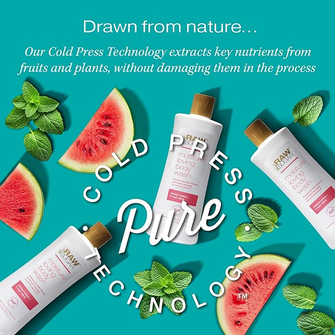 RAW SUGAR Moisture Loving Body Wash - Watermelon + Fresh Mint, Moisturizing & Refreshing Bath & Shower Gel, Sulfate-Free, Paraben-Free & Vegan (Pack of 3)