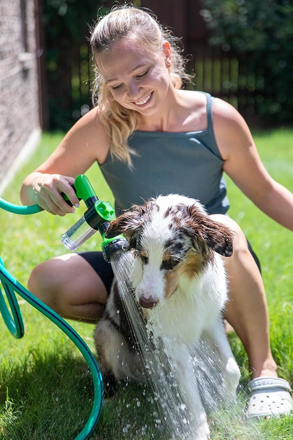 The Original Pup Jet Dog Washing Hose Attachment with Soap Dispenser – 8-in-1 Fur Sweep Shower Attachment & Shampoo Sprayer for Dog Wash, Bath, and Grooming Perfect Pet Care