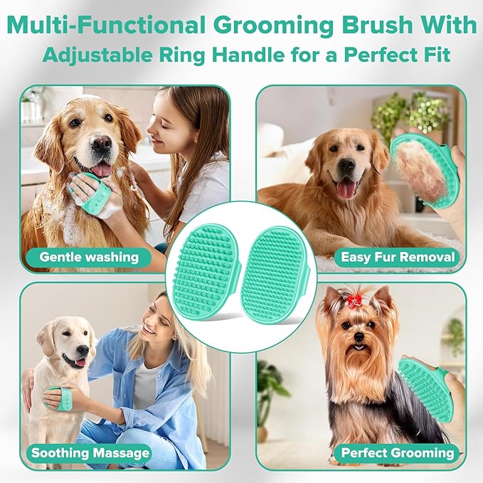 6PCS Pet Grooming Kit for Dogs,Cats and Horses | Dog Washing Gloves | Dog Bath Brush | Dog Bath Gloves | Dog Shampoo Brush | Pet Grooming Gloves | Dog Bath Supplies (Green)