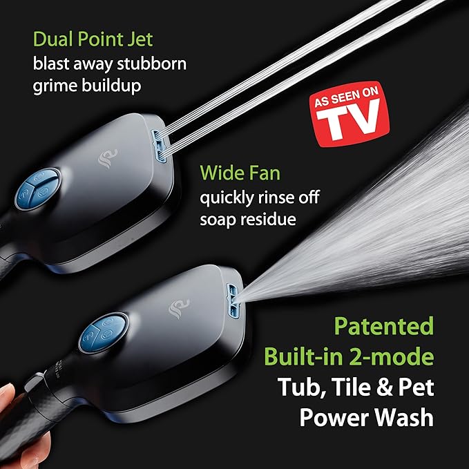 AquaCare 4X High Pressure 10 Spray Mode Filtered Showerhead - Handheld Shower Head Filters Chlorine to Heal Dry Skin, Revive Hair - Dual Power Wash Cleans Tub, Tile, Pets - Hard Water Softener, Black