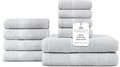 100% Cotton Bath Towel Set of 10-2 Bath Towels, 4 Hand Towels, 4 Wash Cloths, Sustainable, Soft, Highly Absorbent, Combed Cotton 10 Piece Set for Hotels, Spa, Bathroom, Dorm, Silver