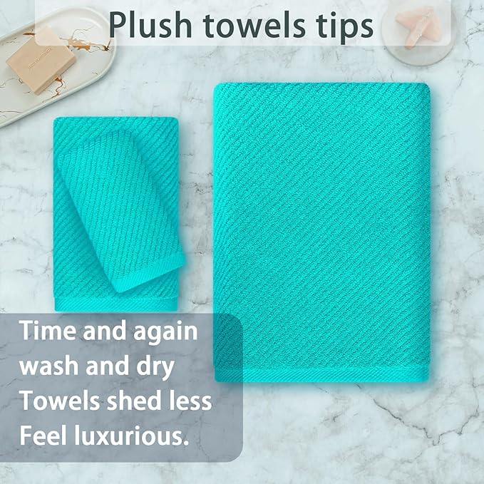 Turquoise Towels for Bathroom - 100% Cotton | Quick Dry | Thick | Lightweight, 3PCS Towel Set, 1 Large Bath 30"x56",1 Soft Hand 18"x28",1 Absorbent Washcloth 13"x13", Bath Towels with Hanging Loops
