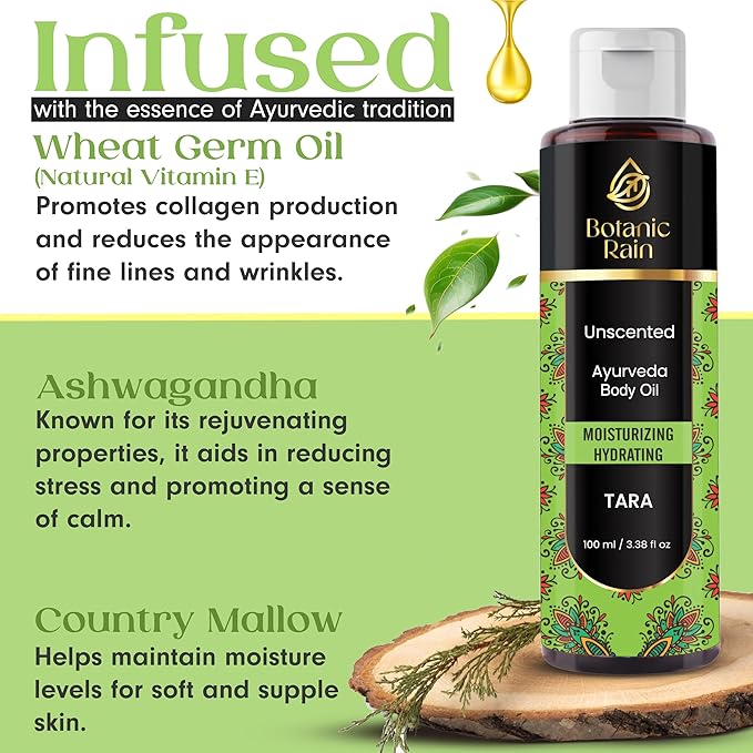 Ayurveda Unscented Body Oil After Shower, Moisturizing & Hydrating Natural Organic Fragrance Free For Women And Men, Ayurveda Products For Crepey Skin - 3.38 Fl Oz (1)