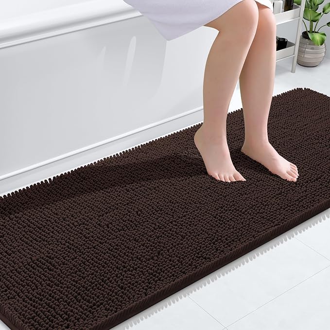 OLANLY Bathroom Rugs 70x24, Extra Soft Absorbent Chenille Bath Rugs, Rubber Backing Quick Dry, Machine Washable Bath Mats for Bathroom Floor, Tub and Shower, Home Decor Accessories, Brown