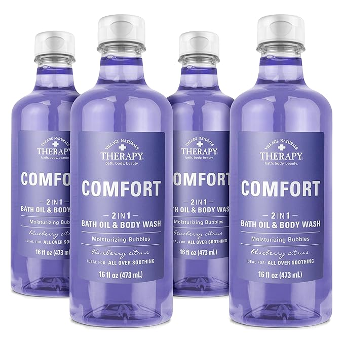 Village Naturals Therapy, Comfort 2-in-1 Foaming Bath Oil & Body Wash, 16 oz, Pack of 4