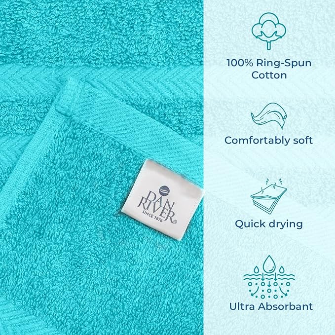 DAN RIVER 2 Pack Luxury Bath Sheets 35x70, 600 GSM, Soft & Quick Dry 100% Ring Spun Cotton Towels Ideal for Hotels, Spas, Gyms & Salons Extra Large, Turquoise