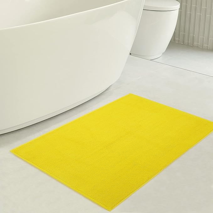 American Soft Linen Bath Rug, 20 in 34 in 100% Cotton Bath Mats Rugs for Bathroom, Slip Reducer Washable Shaggy Form Area Rugs, Yellow Bath Rug
