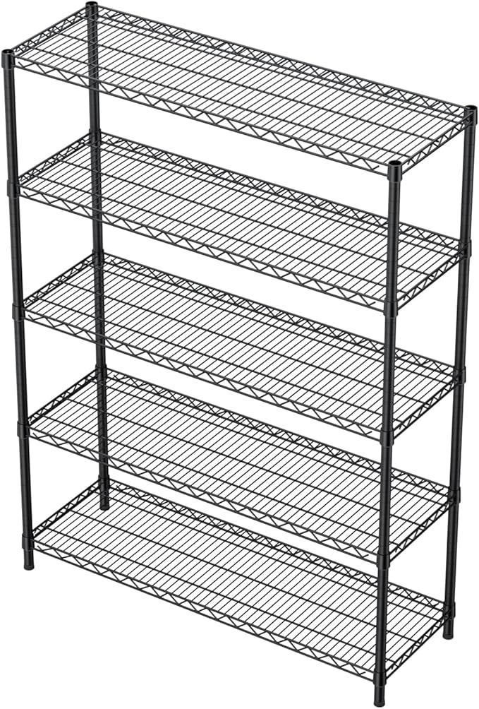 5 Tier Adjustable Storage Shelves Heavy Duty Metal Utility Shelf 1750LBS Capacity Wire Shelving Unit Organizer Rack for Home Kitchen Garage Pantry Room 18" D x 46" W x 77" H Black