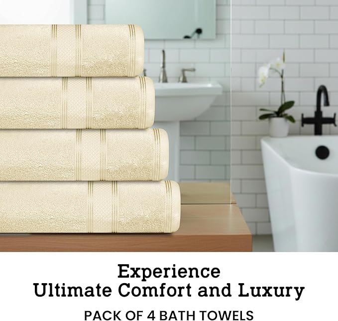 Casa Lino Linen Brown Bath Towels Set of 4 (54" x 27") - Large Bathroom Towel Set - 100% Cotton Towels for Bathroom - Highly Absorbent & Quick Dry Bath Towel Multipack - New Apartment Essentials