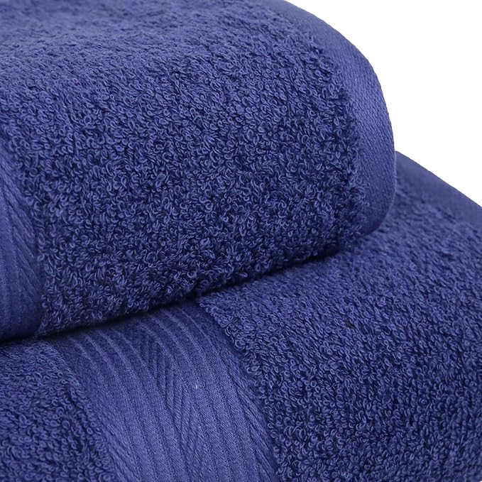 Amazon Basics 6 Piece Oversized Fade resistant Towel set, 100% Cotton towels for bathroom, soft and absorbent, 2 Bath Towels, 2 Hand Towels and 2 Washcloths bathroom towel set, Navy Blue