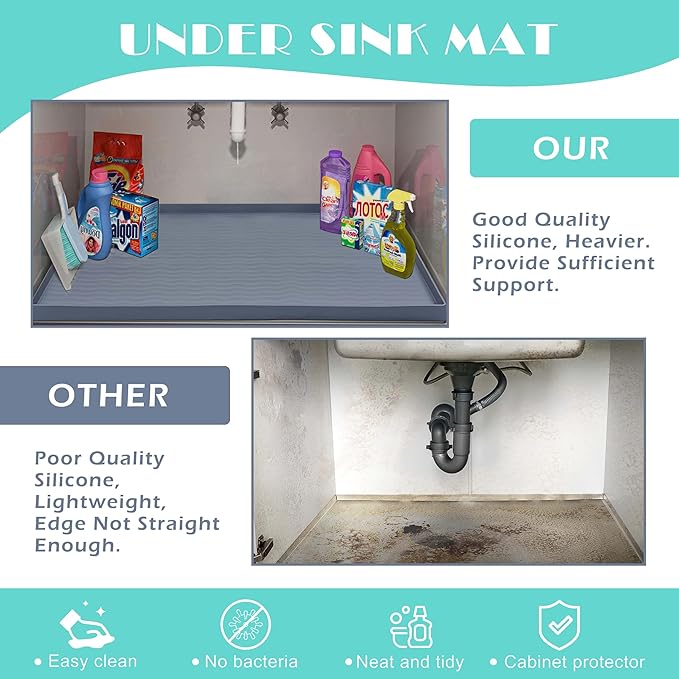 URMONA Waterproof Silicone Under Sink Mat 19'' x 19'' Shelf Liner for Kitchen and Bathroom, Cabinet and Counter Protector, Storage and Organizers, Litter Mat, Pet Cat Puppy Essentials(Brown)