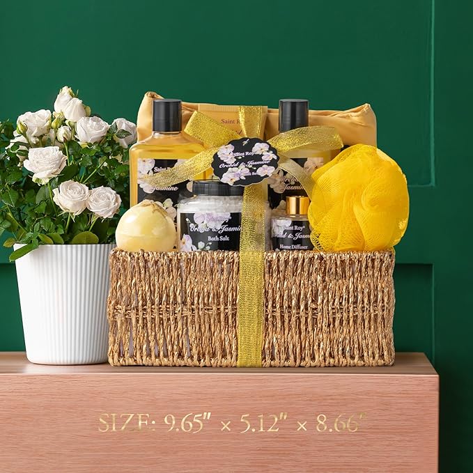 christmas gift bath basket, Bath and Body Gift Basket Orchid & Jasmine Spa Gift Baskets for Women Fragrant Body Lotions, Christmas Gifts for Women, Home Spa Gift Basket, Bath Kit Cosmetic bag Sets