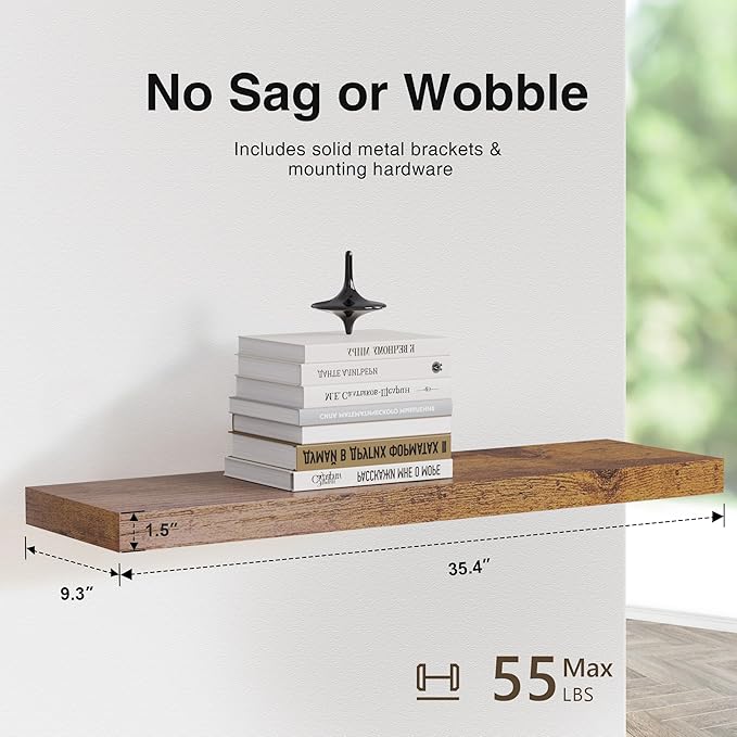 Colima Bathroom Floating Shelves for Wall, 36" Floating Wall Mounted Shelf, Rustic Wood Storage Display Shelves for Home Organization, Bathroom, Kitchen, Living Room (Set of 3, Rustic Brown)
