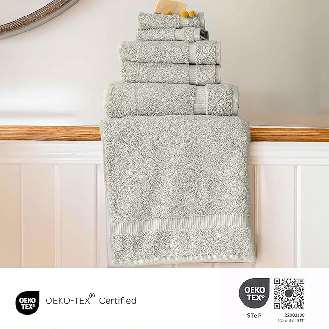 SALBAKOS 100% Turkish Cotton 6-Piece Towel Set | Heirloom Quality Hotel & Spa Collection | Soft, Super Absorbent 2 Washcloth, 2 Hand, 2 Bath Towel Sets | Made in Turkey (Stone, 6 Piece Towel Set)