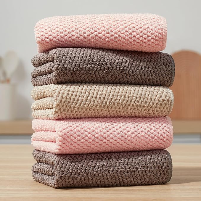 JOYMOOP Microfiber Cleaning Cloth, Soft Absorbent Cloth, Multi-Purpose Cleaning Cloth, Highly Absorbent Cleaning Rags, Lint-Free, Streak-Free Cleaning Cloths for Kitchen Home Office, 5Pcs
