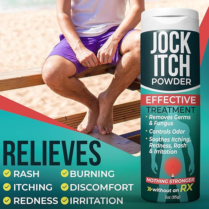 Jock Itch Powder with Miconazole Nitrate 2% & Tea Tree Oil for Itch, Odor & Rash Relief | Jock Itch Treatment Removes Germs & Fungus | Soothes Burning Skin & Reinfection | Pack of 3