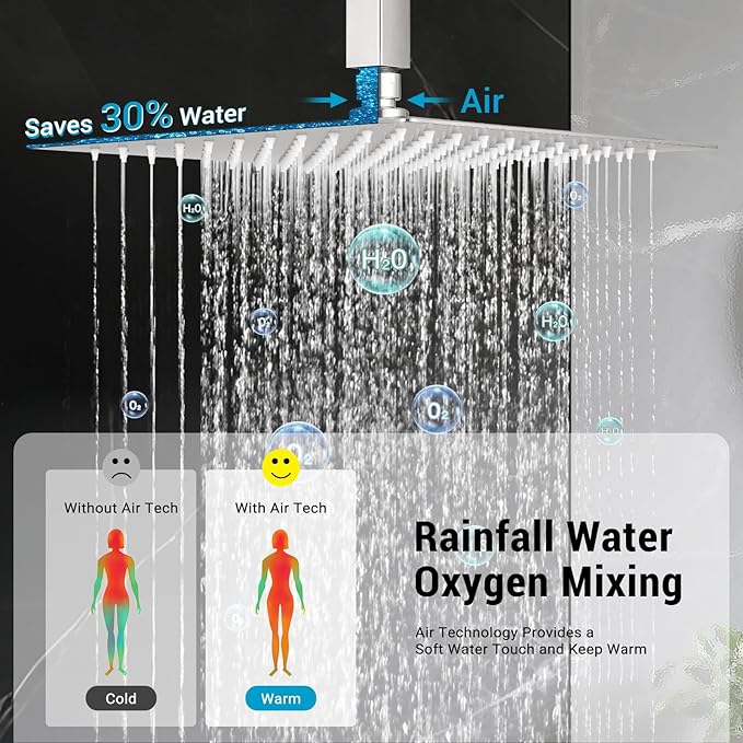 Ceiling Mount Shower Faucet Set Square Showerhead Bathroom Rainfall Shower System Stainless Steel Shower Trim Kit 10 Inches (Brush Nickel)
