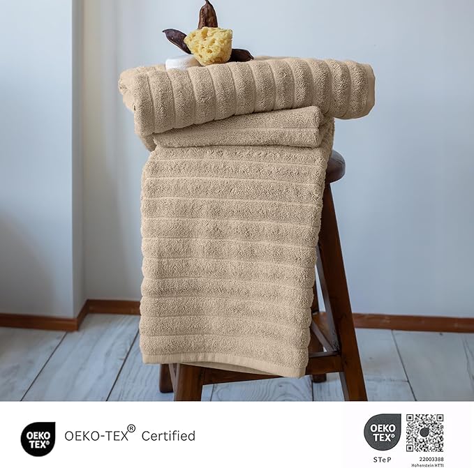 Classic Turkish Towels CTT Premium 2 Pack Bath Towels Set, Made with 100% Turkish Cotton, Spa & Hotel, Quick Drying Towels, Absorbent & Comfy | 27"x54" (Almond Beige)