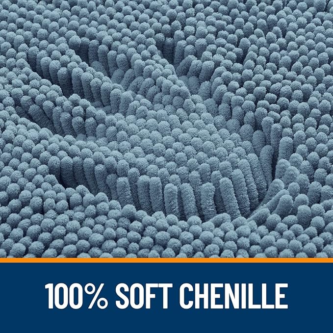 OLANLY Bathroom Rugs 47x17, Extra Soft Absorbent Chenille Bath Rugs, Rubber Backing Quick Dry, Machine Washable Bath Mats for Bathroom Floor, Tub and Shower, Home Decor Accessories, Airy Blue
