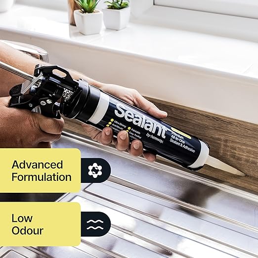 Jet Black Kitchen & Bathroom Sealant & Adhesive Hybrid Polymer | Superior to Silicone Caulk Sealant | Waterproof, Odorless, Paintable | Ideal for Around Bathtub, Shower, Kitchen - 300ml 3 Pack