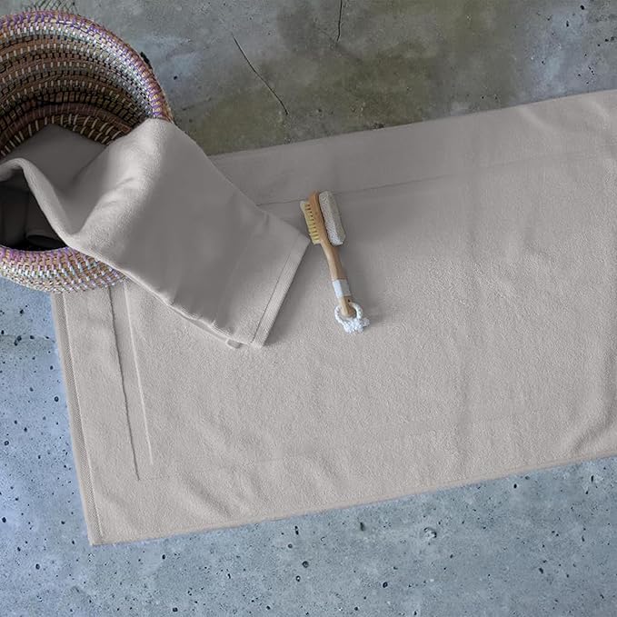 SALBAKOS 100% Turkish Cotton Bath Mat Set 2-Piece - 20x34 inch, Premium Quality Hotel & Spa Collection, Soft, Absorbent, Long Lasting, Durable Bathroom Rugs | Made in Turkey (Stone, 2 Bath Mats)