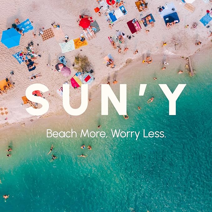 SUN'Y Waffle Microfiber Beach Towel – Sand Free, Quick Dry, Ultra Absorbent, Lightweight & Compact Travel Towel with Carry Bag - Large (63” x 31.5”), Nautical Navy