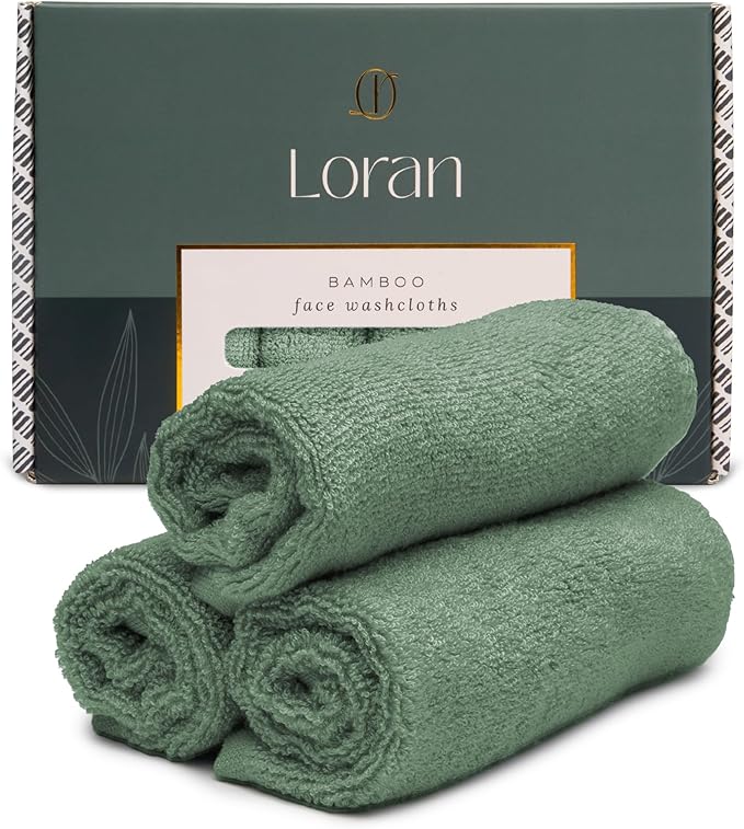 Sage Green Washcloths Set of 6 Soft Facial Cloths 10” x 10” 100% Viscose Derived from Bamboo Spa-Like Feel Silky Face Cloth for Skin Cleansing