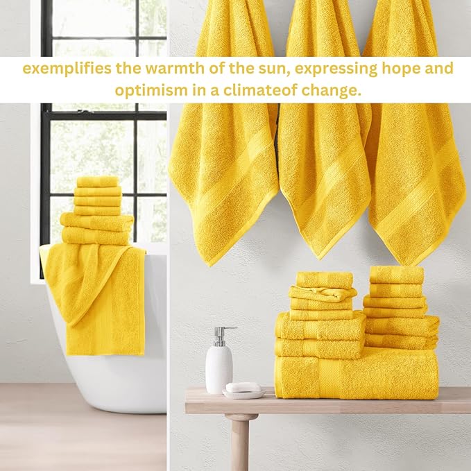 LANE LINEN 100% Cotton Bath Towels Set - 24 PCs - Durable, Quick Dry, Soft & Highly Absorbent - 4 Bath, 4 Fingertip, 6 Hand Towel, 8 Washcloths, 2 Bath Sheets - Remains Fluffy After Washing - Mimosa