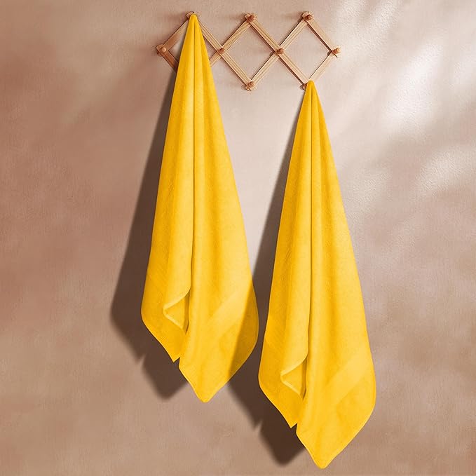 GLAMBURG Premium Cotton Oversized 2 Pack Bath Sheet 35x70-100% Pure Cotton - Ideal for Everyday use - Ultra Soft & Highly Absorbent - Machine Washable - Mustard
