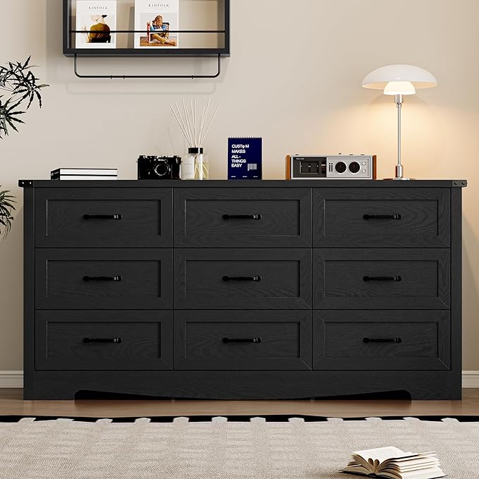 9-Drawer Dresser for Bedroom, Modern Wooden Chest of Drawers with Metal Handles, Anti-Tipping Design, Sturdy and Stable Storage Organizer for Living Room, Entryway, Home Office