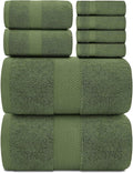 White Classic Luxury Bath Towel Set of 8 Pieces - 100% Turkish Cotton Highly Absorbent Towels for Bathroom, 2 Luxury Bath Towels 700GSM, 2 Hand Towels, 4 Washcloths, Sage Green