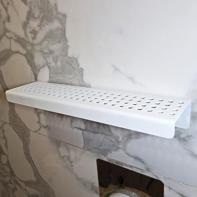 SereneDrains Stainless Steel Matte White Shower Shelf for Inside Shower Drill in Wall Mount Small Bathroom Shelf Decor Organizer Rack Caddy Floating (Matte White, 12 Inch)
