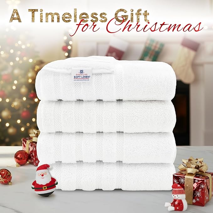 American Soft Linen Luxury 4 Piece Bath Towel Set, 600 GSM 100% Cotton Turkish Bath Towels for Bathroom, 27x54 in Extra Large Bathroom Shower Towels, White