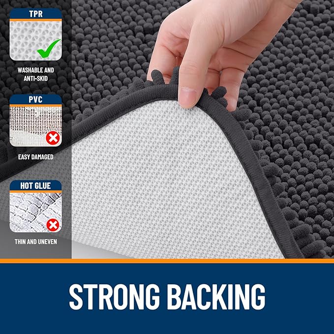 OLANLY Bathroom Rugs 44x24, Extra Soft Absorbent Chenille Bath Rugs, Rubber Backing Quick Dry, Machine Washable Bath Mats for Bathroom Floor, Tub and Shower, Home Decor Accessories, Dark Grey