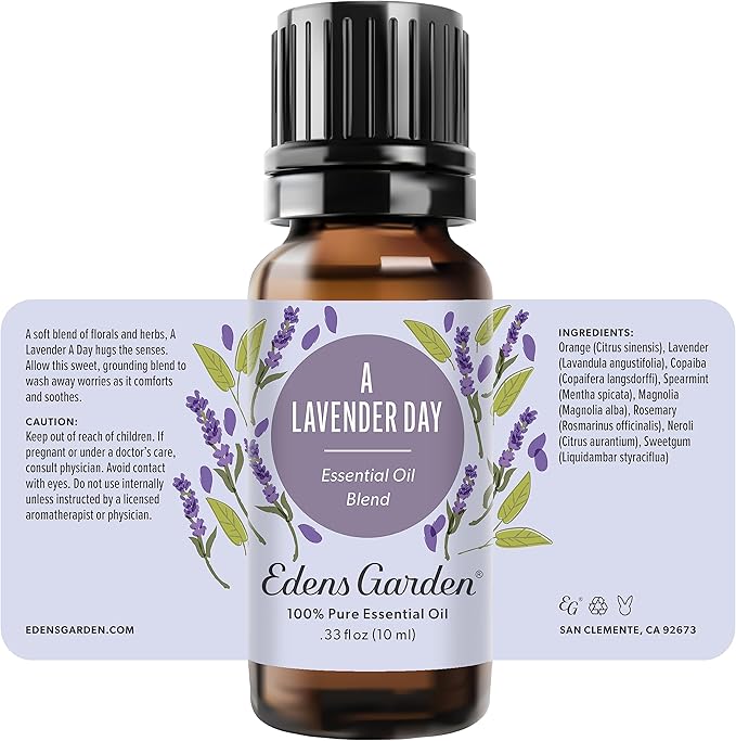 Edens Garden A Lavender Day Essential Oil Blend- 100% Pure Premium Grade, Undiluted, Natural, Therapeutic, Aromatherapy, The Best for Diffusing, Skin, Candle, Laundry 10 ml (.33 fl oz)