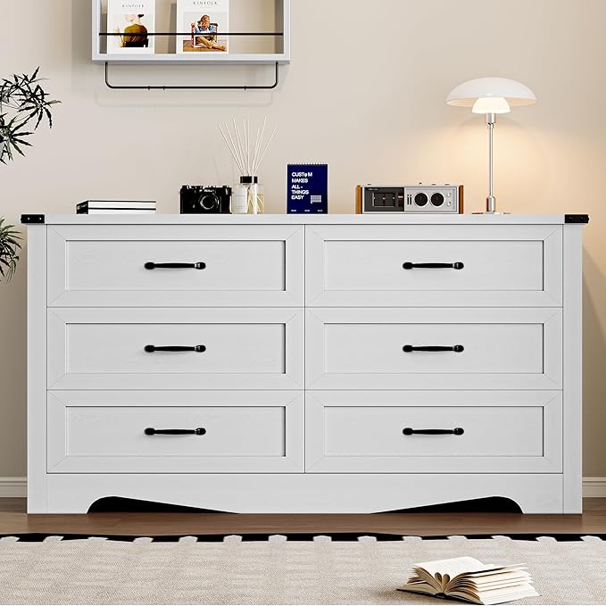6-Drawer Dresser for Bedroom, Modern Wooden Chest of Drawers with Metal Handles, Anti-Tipping Design, Sturdy and Stable Storage Organizer for Living Room, Entryway, Home Office