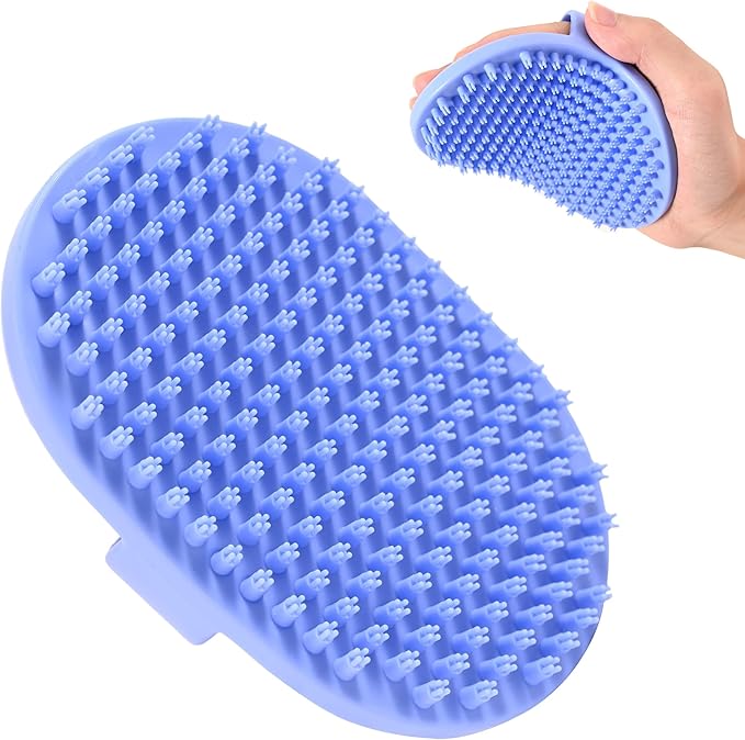 Dog Grooming Bath Brush, Pet Rubber Brush For Shower Scrubbing & Soothing Massage, Ideal for Long & Short Haired Dogs and Cats, Essential Puppy Grooming Accessories, Short Pins [We Love Doodles]