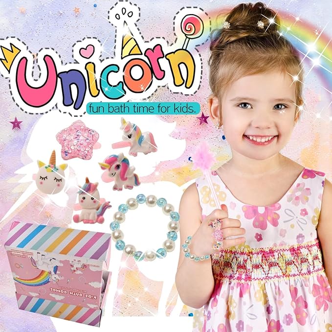 Bath Bombs for Kids with Toys Inside Bath Bombs for Girls with Surprise Inside Unicorn Bubble Bath Toys for Kids Ages 4-8 Gifts Girls Toys Age 4 5 6 7 8 Years Old Toddler Princess Birthday Gift