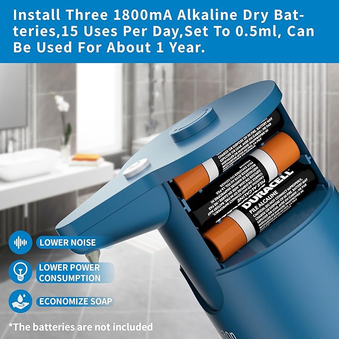 Automatic Soap Dispenser Touchless, Hands-Free, Multi Adjustable Volume, Long Battery Life, Compatible with Thick & Thin Dish/Hand Soap for Bathroom and Kitchen, Easy for Toddlers, Blue