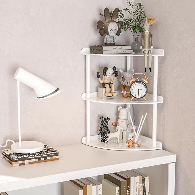 3 Tier Acrylic Corner Shelf Organizer Storage 9.5x9.5x15.7 Inch, White Countertop Corner Shelf for Bathroom, Kitchen, Bedroom, Office, Study Room