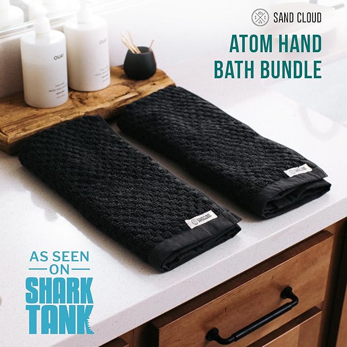 Sand Cloud Turkish Bath Towels for Bathroom, Set of 2 (Atom Black, Large) - Luxury Soft Linen Turkish Organic Cotton is Luxurious & Absorbent - Premium Shower & Bathroom Towels Dry Faster