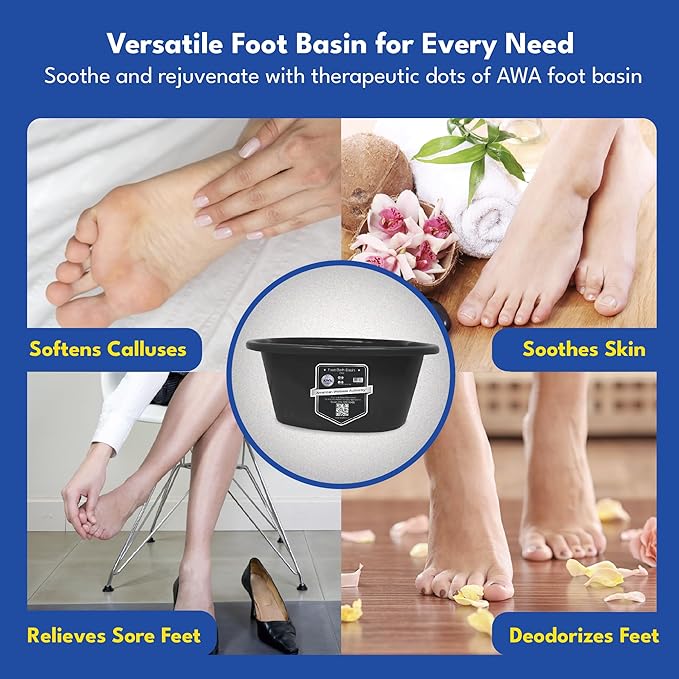 American Wellness Authority AWA Extra Large foot bath basin - Sturdy plastic soak tub For Soaking feet and Pedicure At Home Spa Kit Women Men (Grey Basin), 1.0 Count