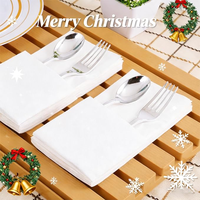 JOLLY CHEF 200 Pack Disposable Paper Napkins, Soft Bathroom Napkins for Guests, 2-Ply White Paper Hand Towels for Halloween, Wedding, Thanksgiving