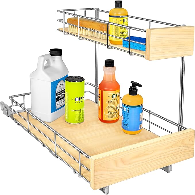 LYNK PROFESSIONAL® SELECT™ Pull Out Under Sink Kitchen Cabinet Organizer - 11.5 in. x 18 inch deep Drawer - Sliding Shelf Organizer and Undersink Storage Shelves - Lifetime Ltd. Warranty – Chrome
